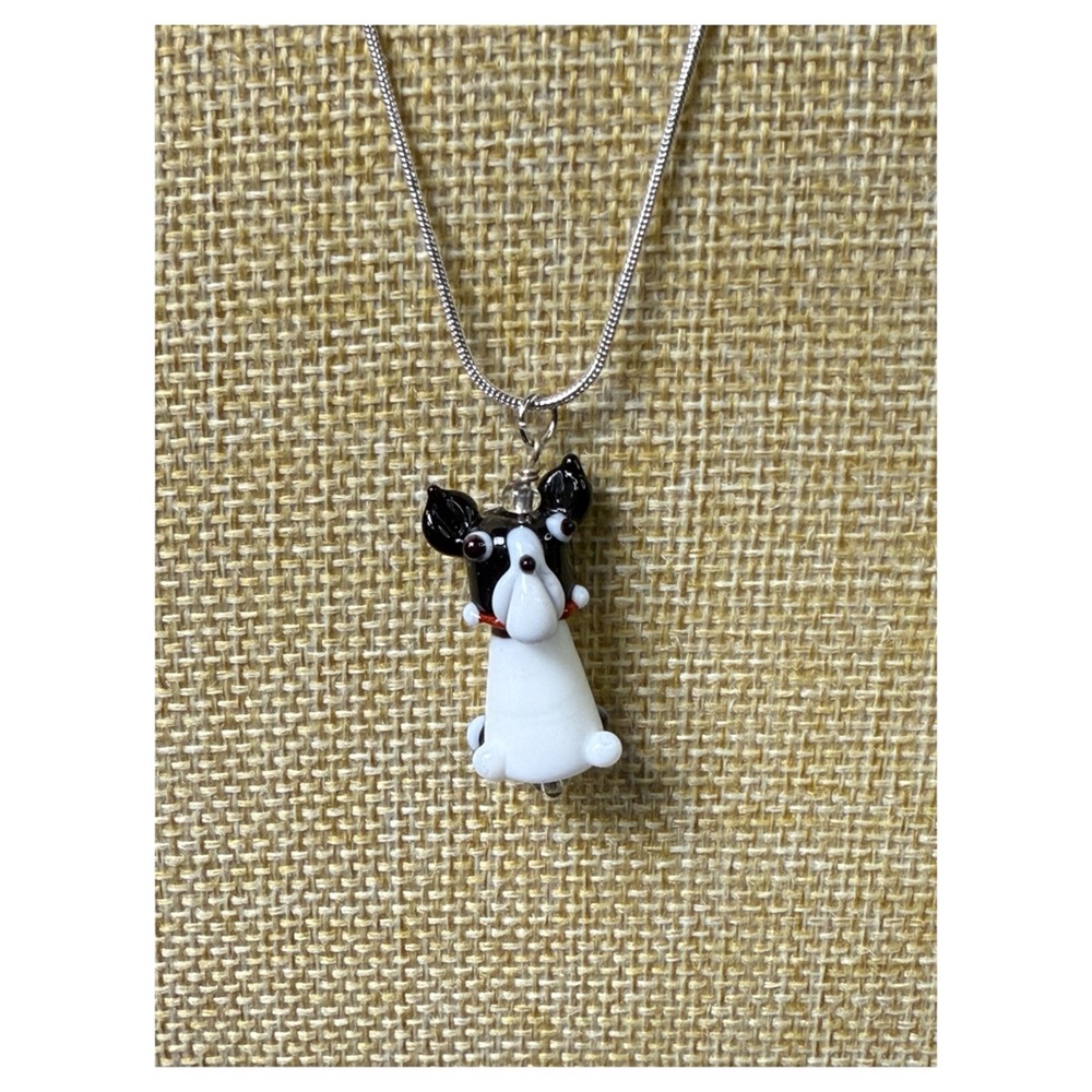 Charming Glass Bulldog Jewelry Set - Earrings and Necklace - Picture 5 of 6